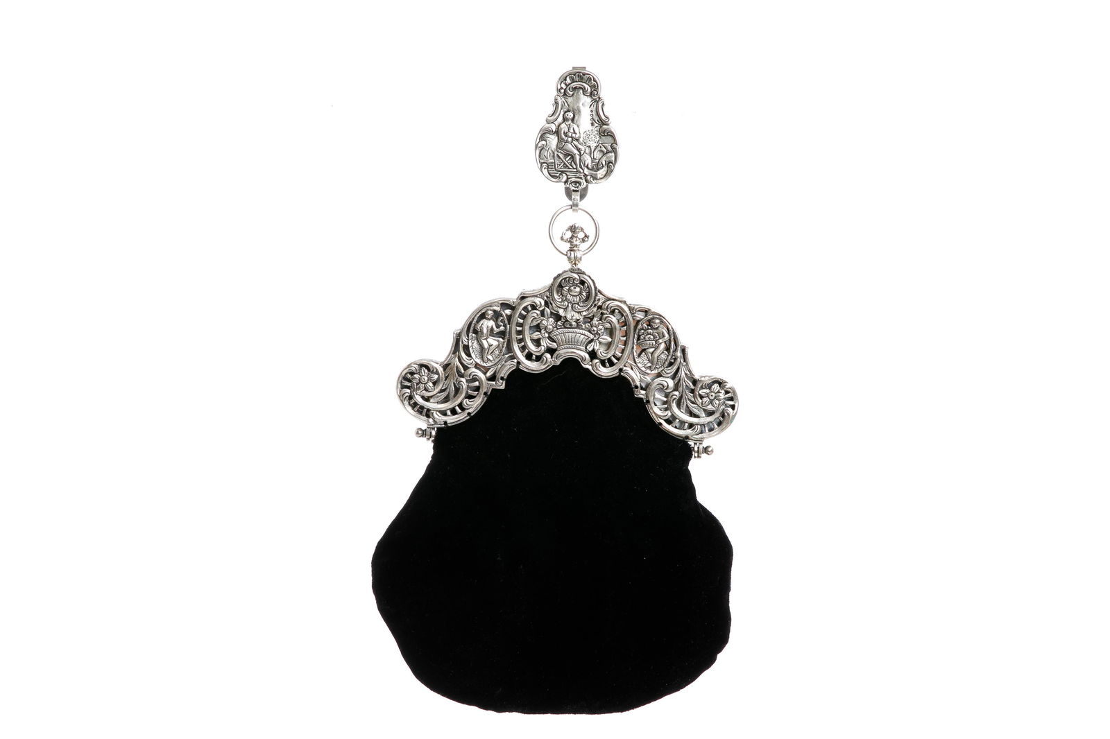 DUTCH SILVER & VELVET CHATELAINE PURSE (1 of 5)
