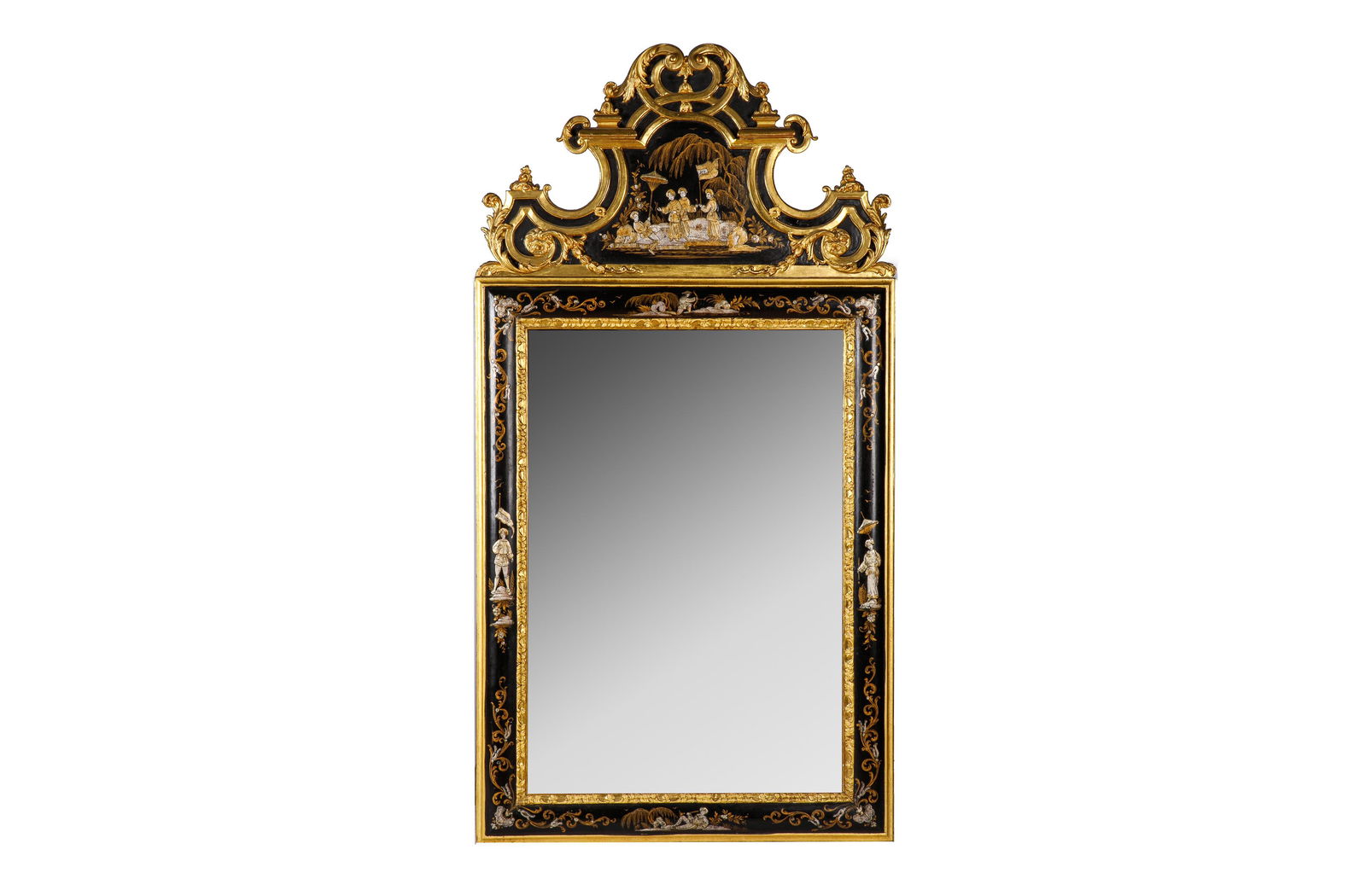 ANTIQUE CHINOISERIE BLACK LACQUERED FRAMED MIRROR (1 of 3)
