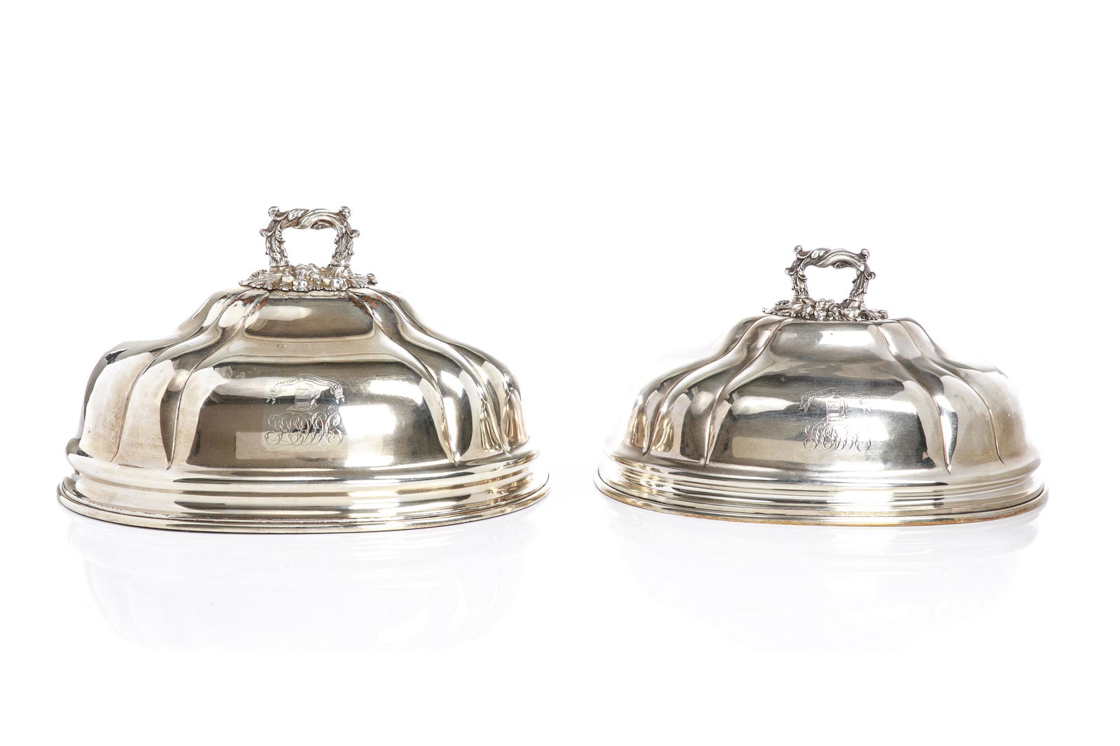 TWO SHEFFIELD CRESTED SILVER PLATE MEAT DOMES (1 of 4)