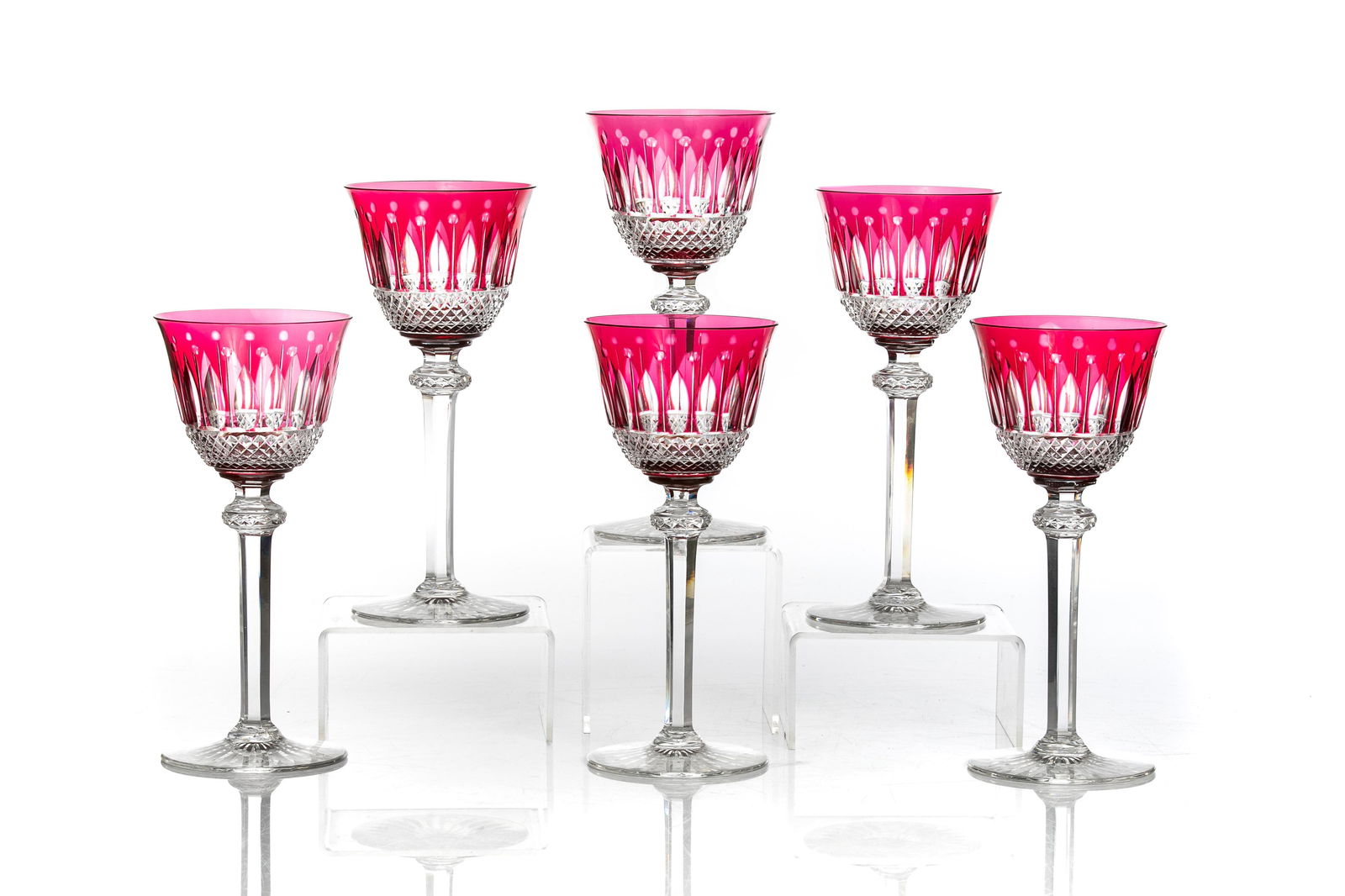 SIX ST LOUIS CRANBERRY GLASS TOMMY WATER GOBLETS (1 of 2)