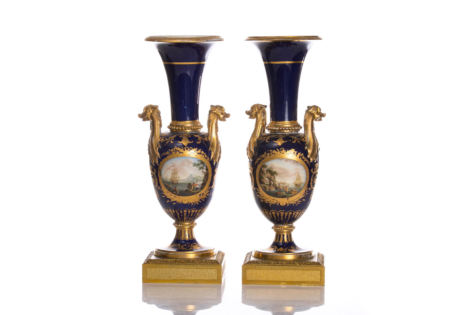 PAIR OF 19TH C COBALT PORCELAIN URNS (1 of 8)