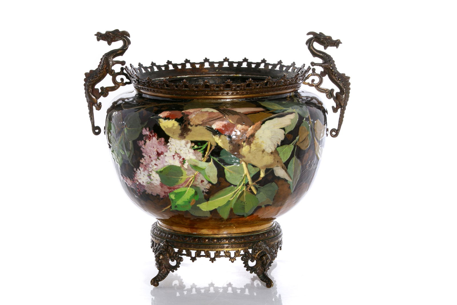 ART NOUVEAU FRENCH BARBOTINE MAJOLICA JARDINIERE (1 of 7)