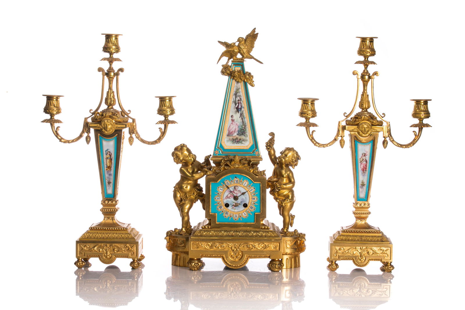 FINE FRENCH PORCELAIN & BRONZE CLOCK GARNITURE (1 of 14)