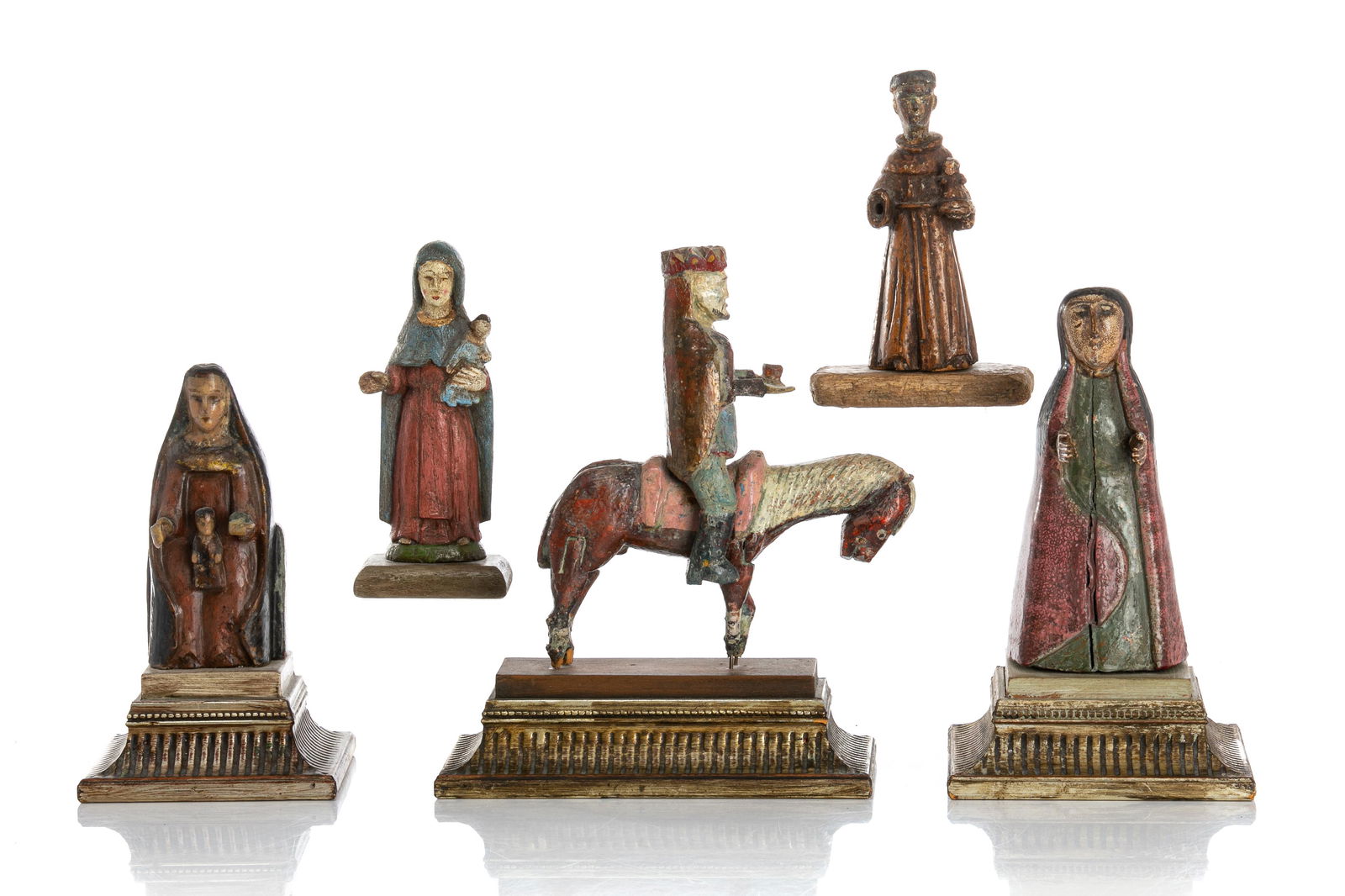 FIVE CARVED POLYCHROME SANTOS FIGURES (1 of 3)