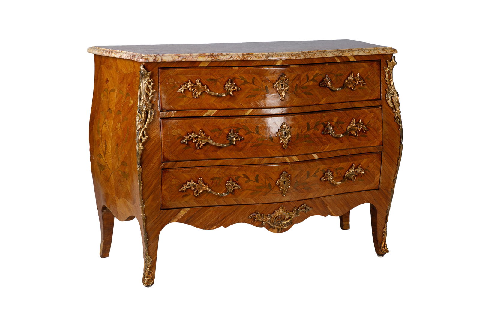 LOUIS XV STYLE SERPENTINE THREE DRAWER COMMODE (1 of 6)