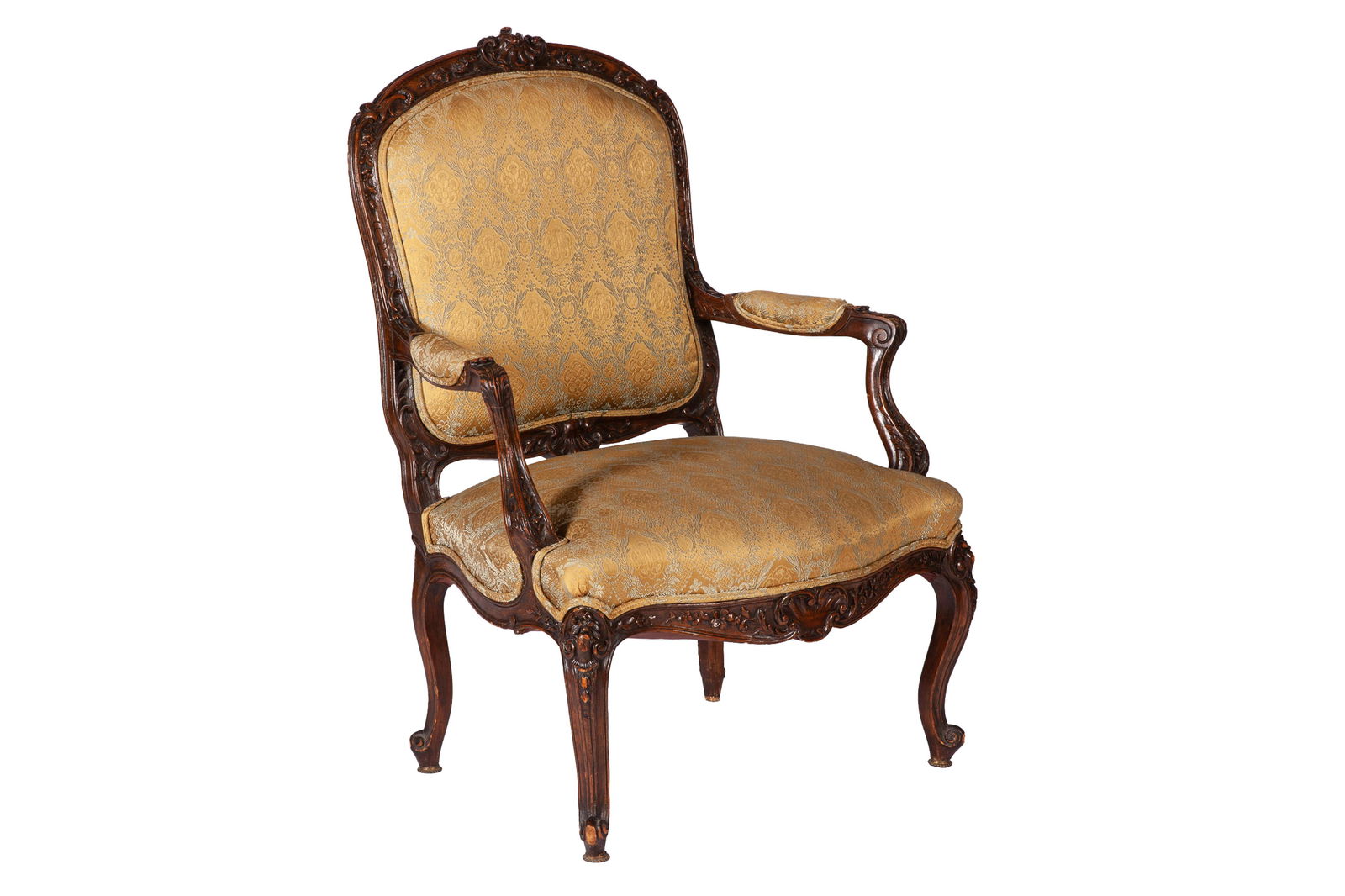 LOUIS XV STYLE CARVED WOOD ARMCHAIR (1 of 4)