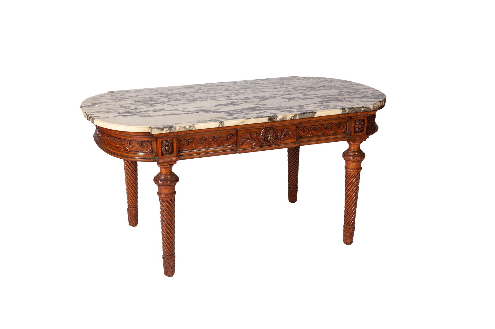 FRENCH WALNUT COFFEE TABLE WITH MARBLE TOP (1 of 3)