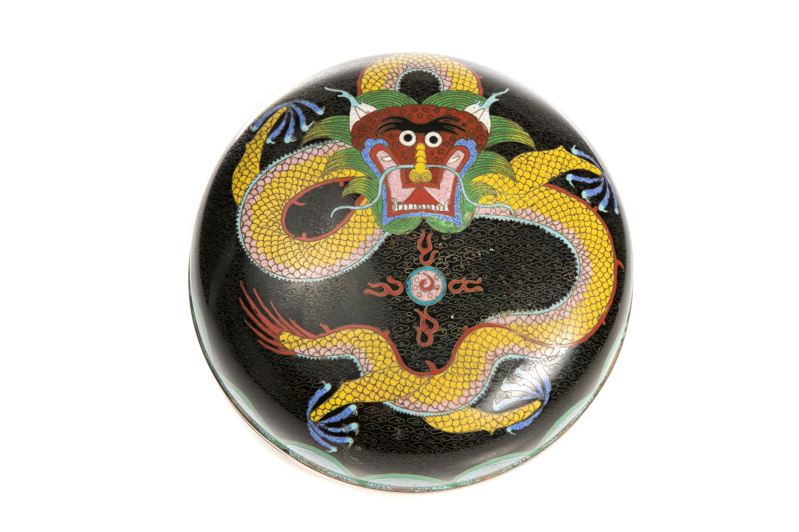 CHINESE BLACK CLOISONNE COVERED BOX (1 of 3)