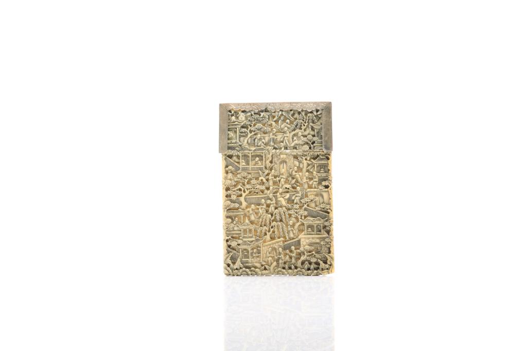 SILVER MOUNTED CHINESE EXPORT CARVED CARD CASE (1 of 8)