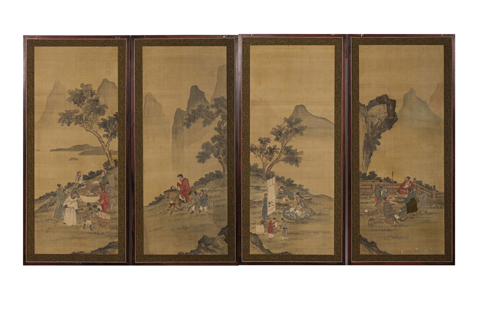 FOUR FRAMED CHINESE PAINTINGS ON SILK (1 of 9)
