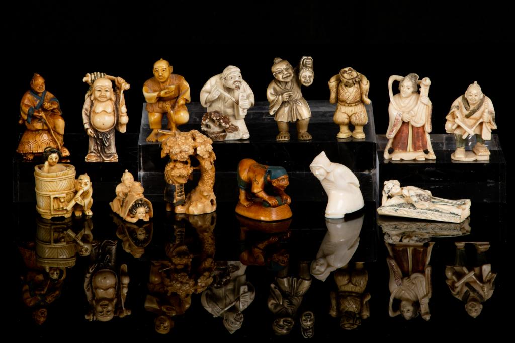 GROUP OF 14 ASSORTED NATURAL CARVED NETSUKES (1 of 1)