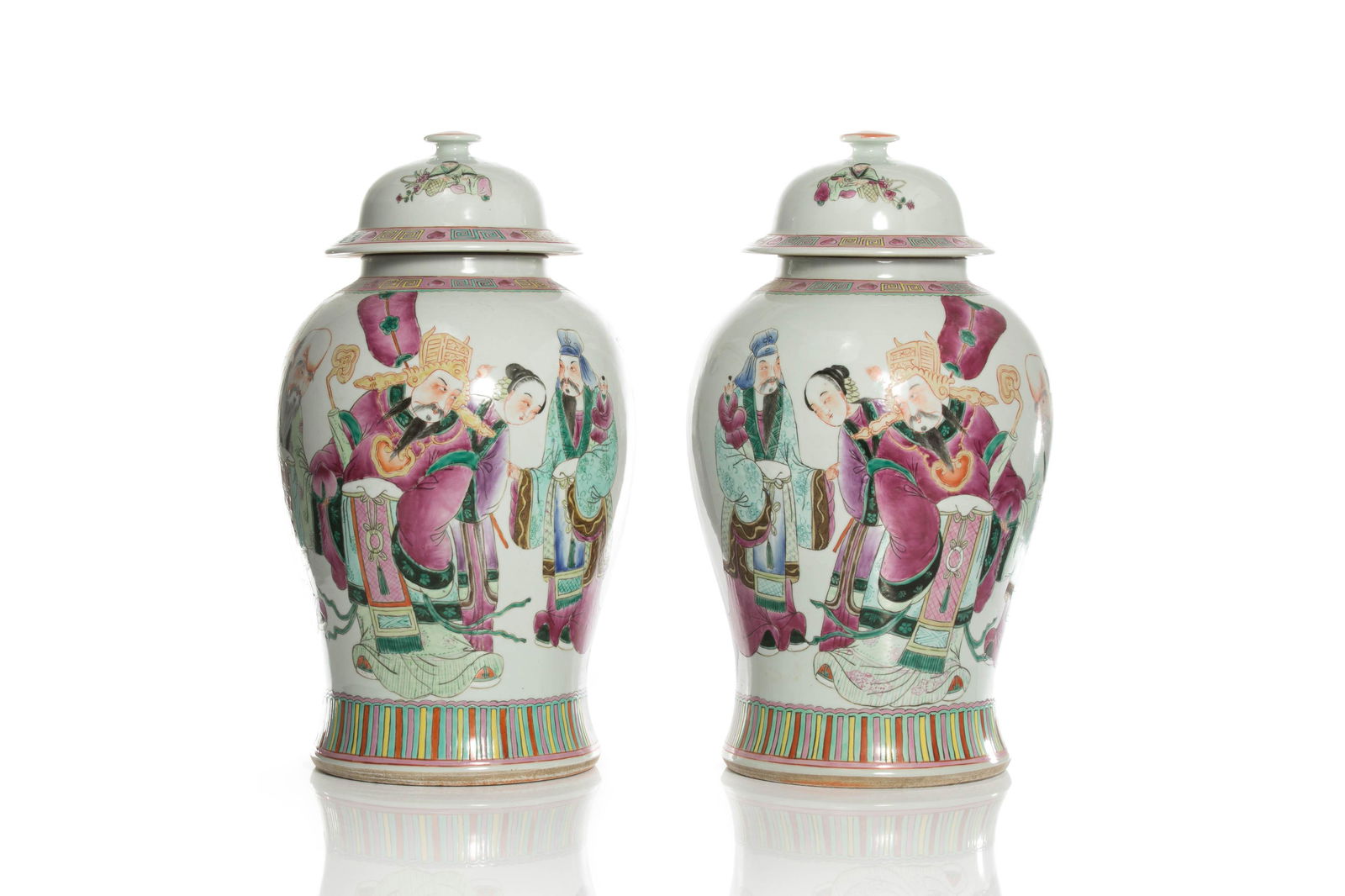 PAIR CHINESE FAMILLE ROSE PORCELAIN COVERED JARS (1 of 5)