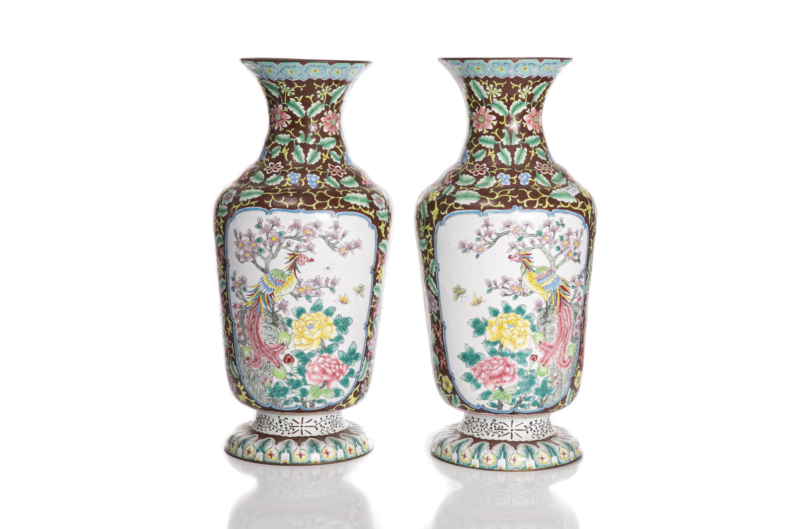 PAIR OF CANTON ENAMEL VASES (1 of 3)