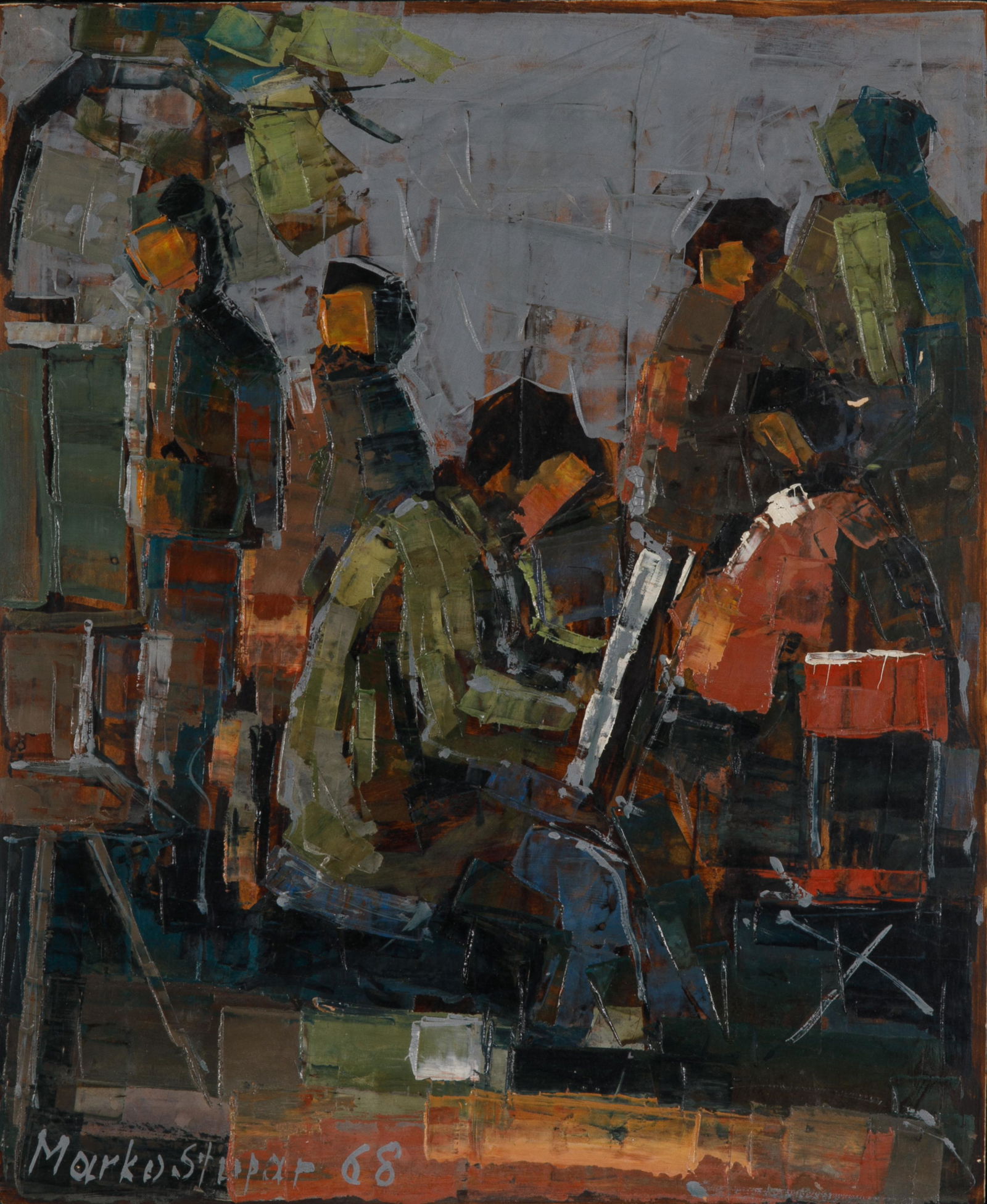 MARKO STUPAR (Yugoslavian, b. 1936): Abstract Oil on Masonite Signed and dated '68 lower left Size: 17 x 14 in.