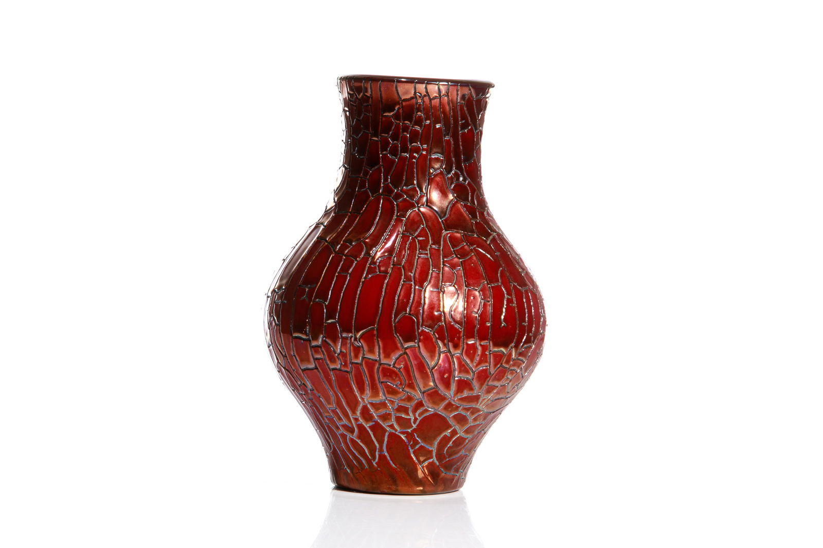 ART DECO ZSOLNAY RED EOSIN CRACKLE POTTERY VASE (1 of 3)