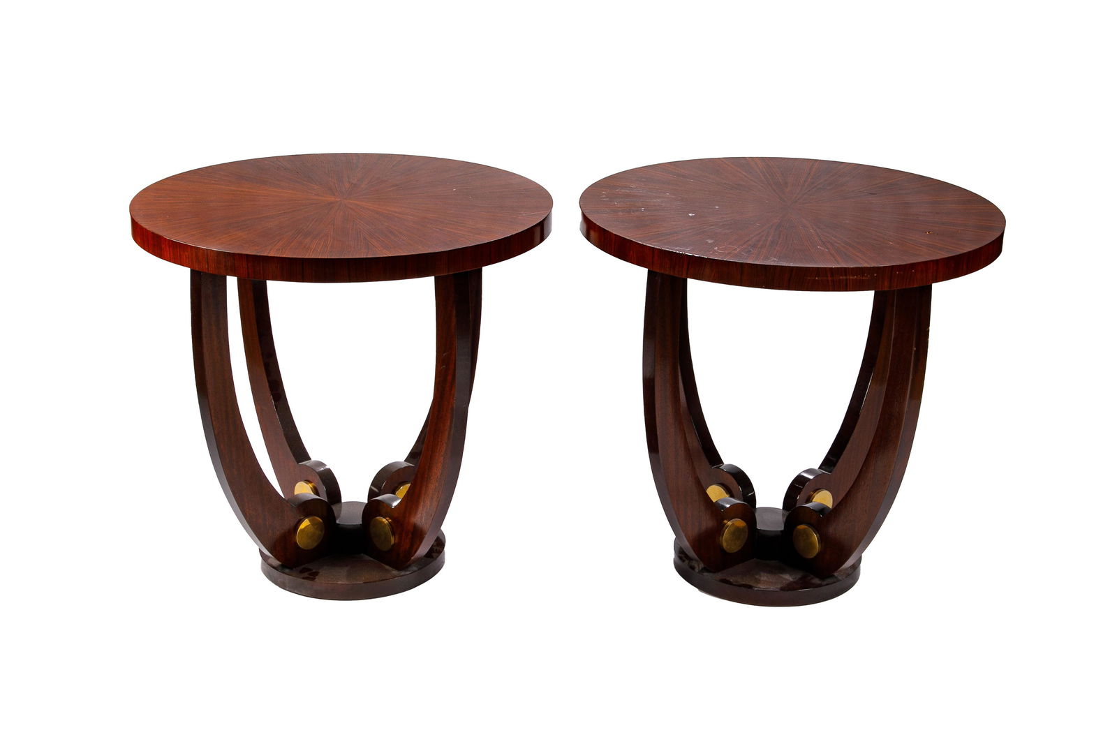 PAIR OF ART DECO SUNBURST CIRCULAR SIDE TABLES (1 of 4)