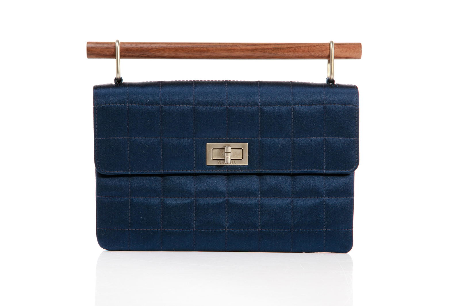 CHANEL BLUE SATIN QUILTED EVENING BAG (1 of 4)