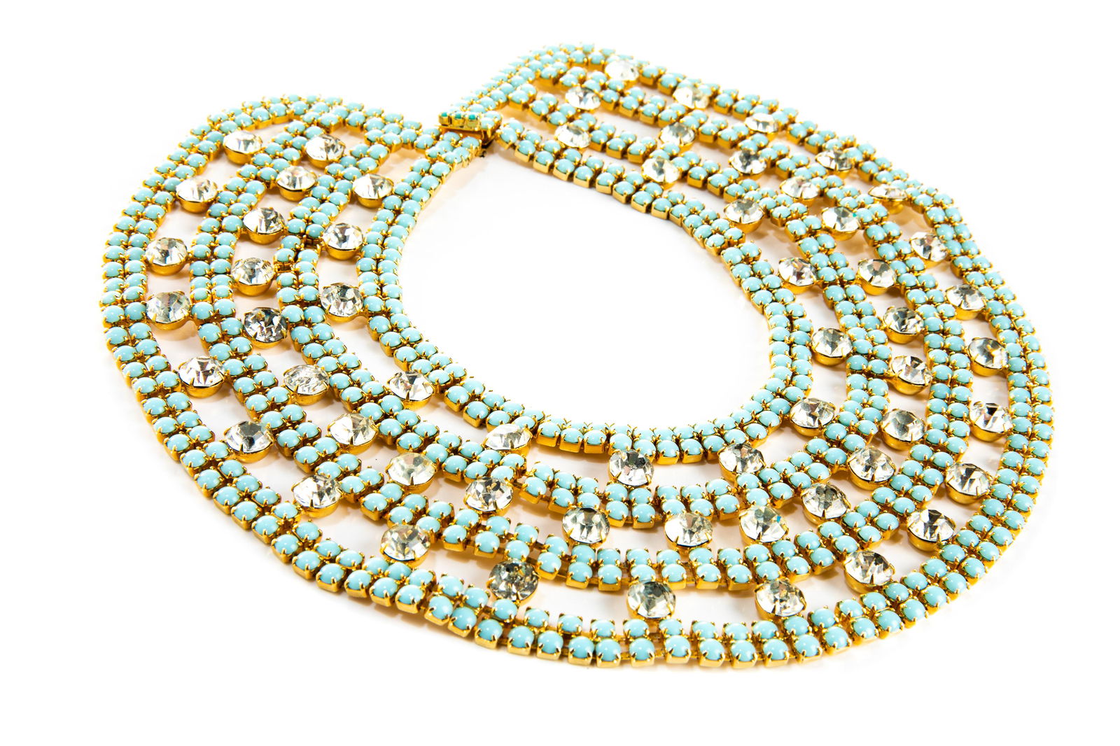 VINTAGE TURQUOISE AND CRYSTAL COLLAR NECKLACE (1 of 4)