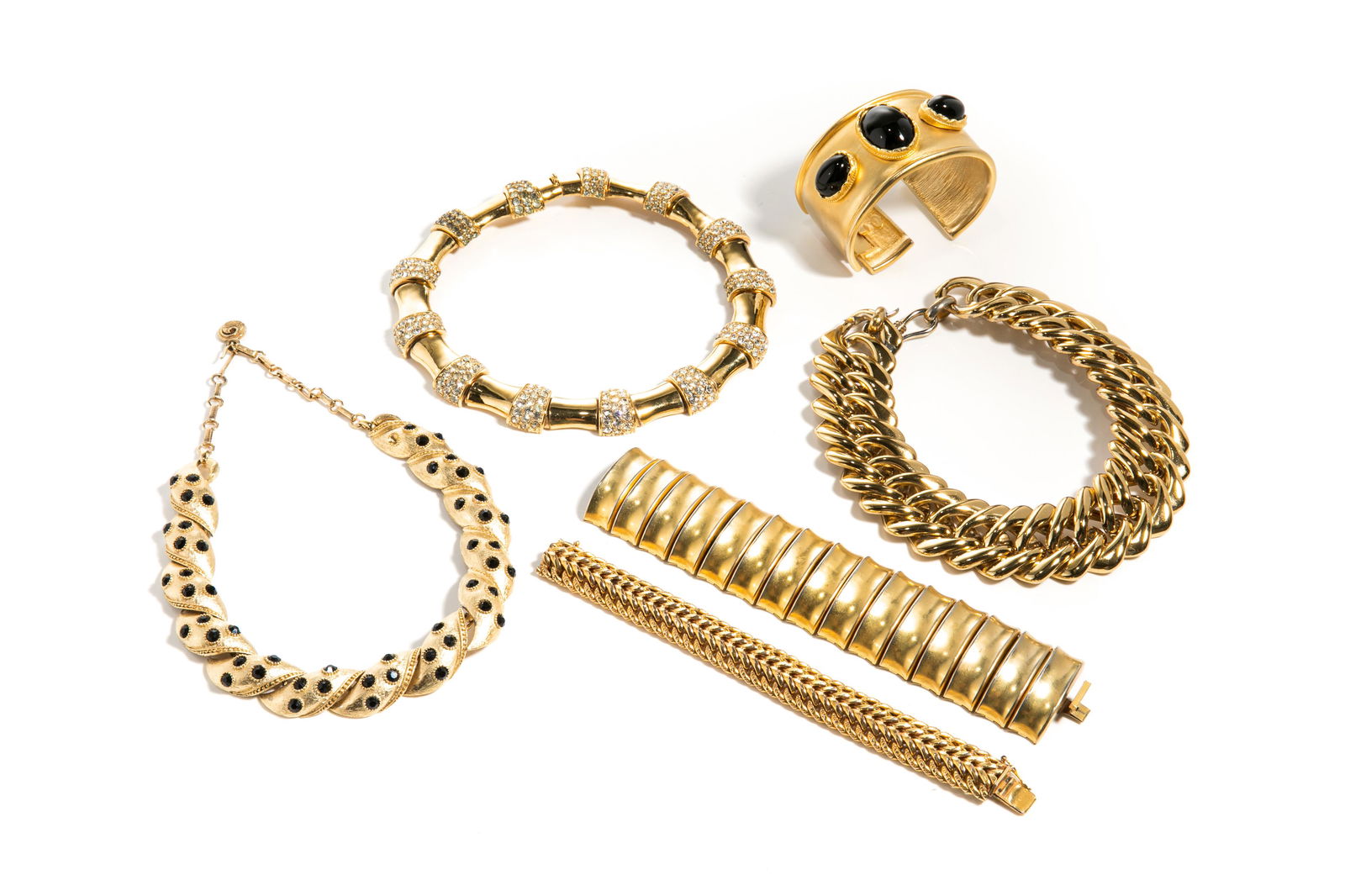 THREE VINTAGE GOLD-TONED BRACELETS & NECKLACES (1 of 1)