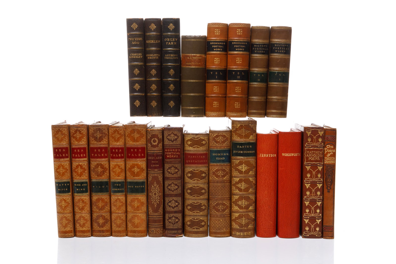 [BINDINGS] 13 WORKS IN 22 VOLUMES LEATHER BOUND: [BINDINGS] 13 works in 22 volumes. Quarter bound and full calf. Cooper, J. Fenimore. SEA TALES. 4 volumes by Philadelphia: Henry T. Coates & Co., and 1 volume by Philadelphia: The Johnson and Wilton C