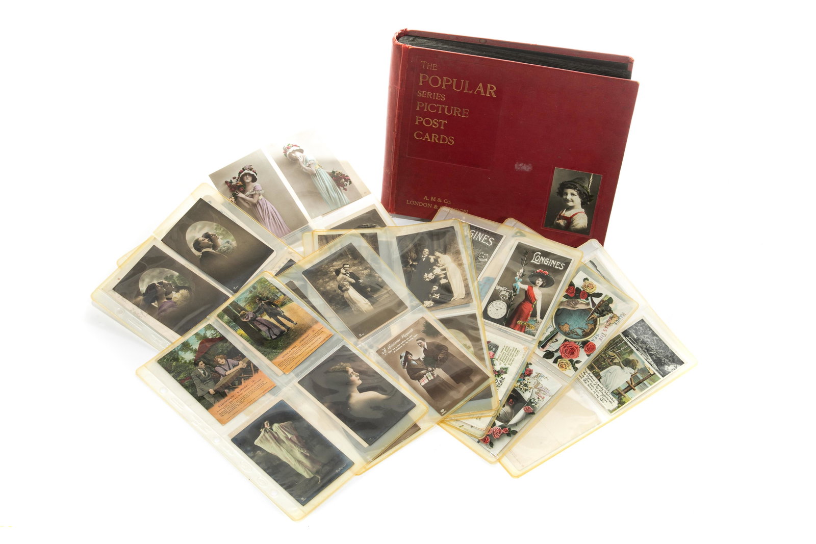 [PHOTOGRAPHY] REAL PHOTO POSTCARDS: [PHOTOGRAPHY]. A. M & Co. THE POPULAR SERIES PICTURE POST CARDS. London & Croydon, c. 1905 Approx. 192 postcards, predominantly real photo, many hand painted or novelty, mounted or removed,some with a