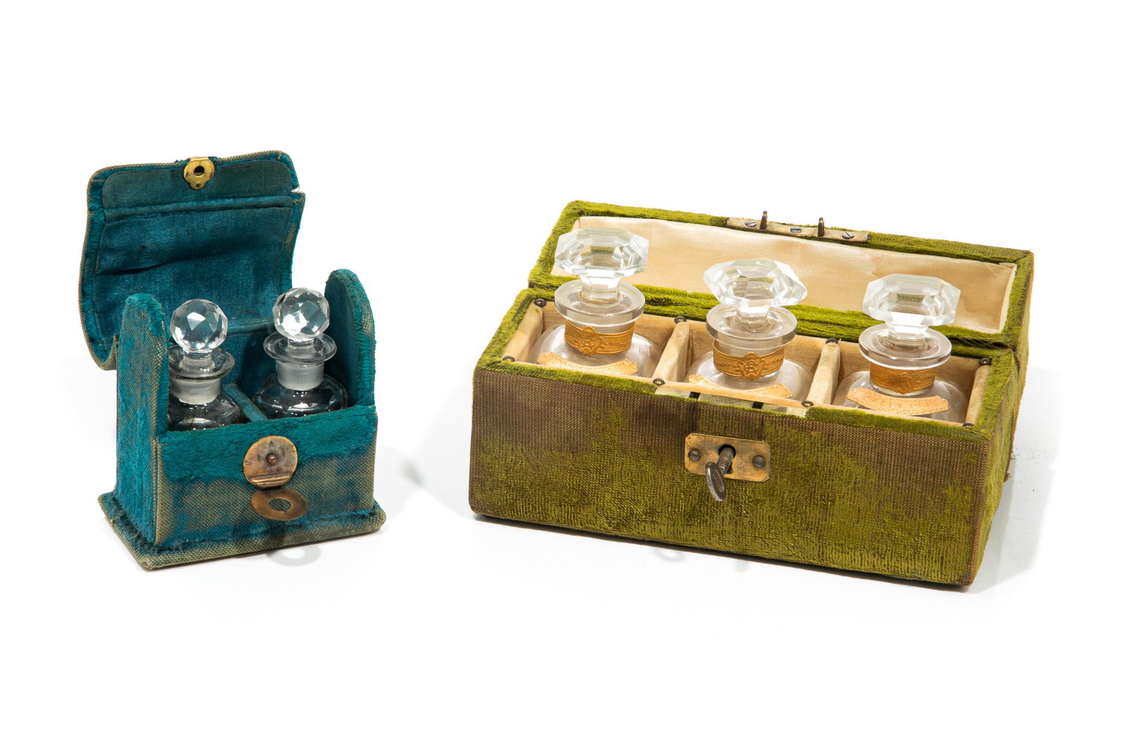 TWO VINTAGE CASED SETS OF GLASS PERFUME BOTTLES (1 of 4)