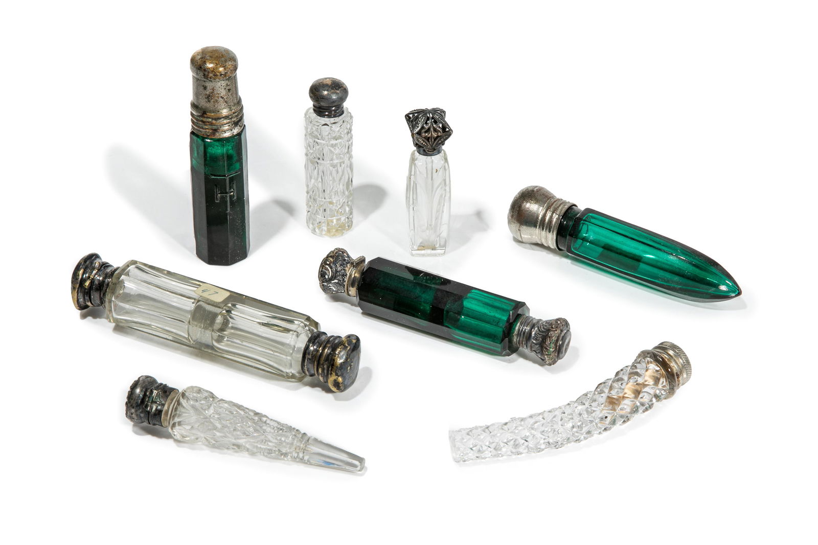 EIGHT VINTAGE GLASS SCENT BOTTLES (1 of 2)