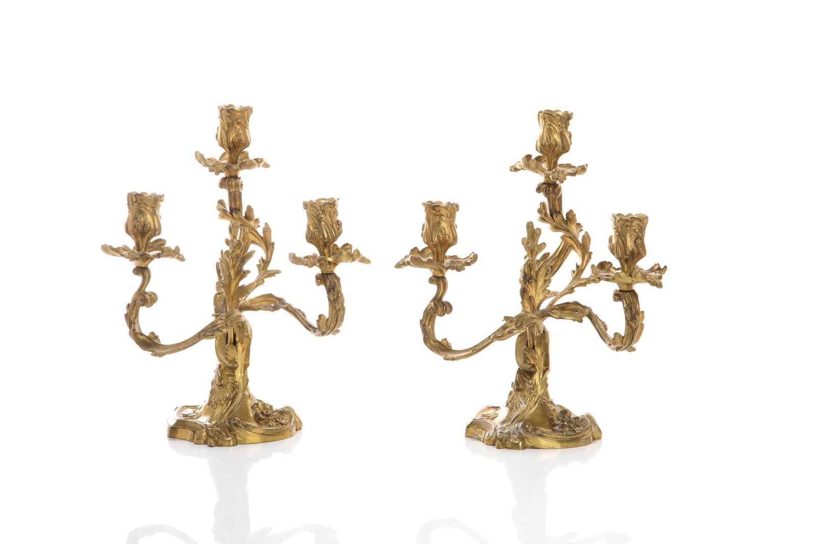PAIR OF 19TH C FRENCH THREE BRANCH CANDELABRA (1 of 4)