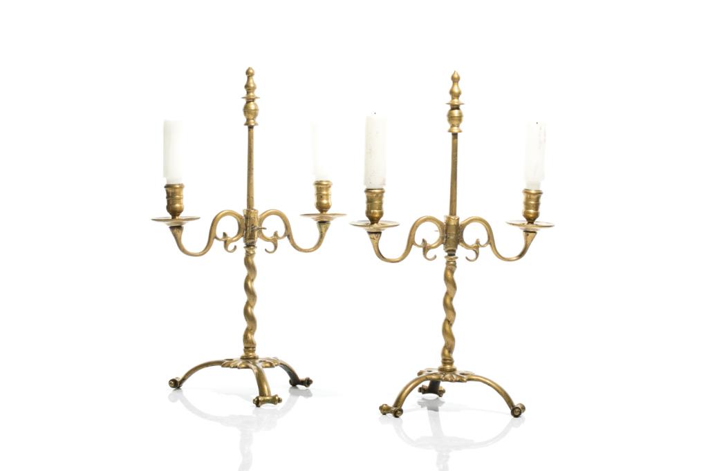 PAIR OF 18TH C DUTCH BRASS ADJUSTABLE CANDELABRA (1 of 1)