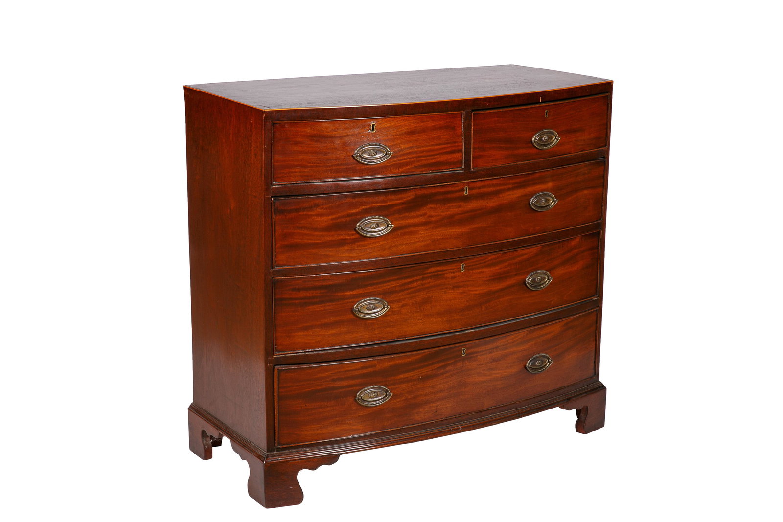 LATE GEORGIAN BOWFRONT CHEST OF DRAWERS (1 of 3)
