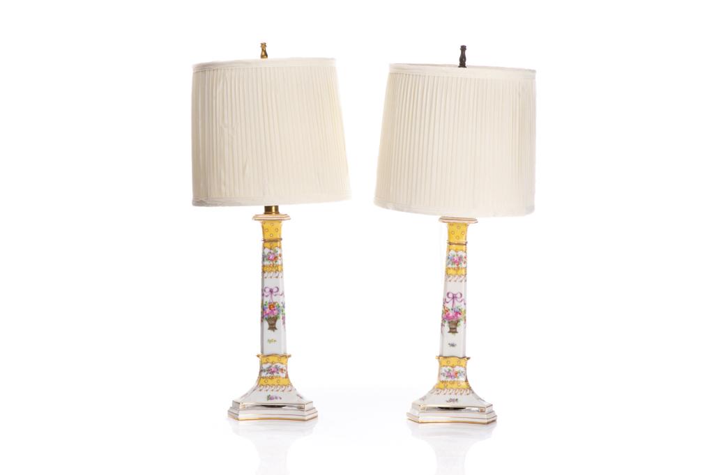 PAIR OF DRESDEN PORCELAIN CANDLESTICKS AS LAMPS (1 of 3)