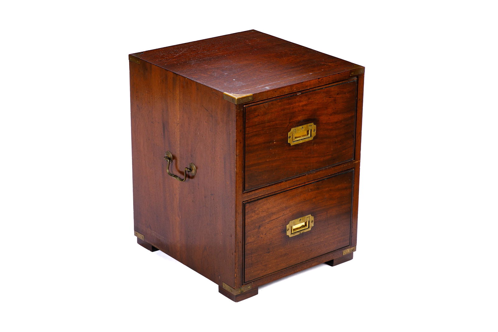 SMALL MAHOGANY CAMPAIGN STYLE TWO DRAWER CHEST (1 of 5)