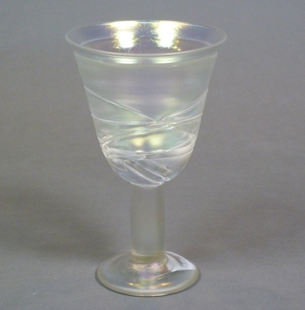 BERTIL VALLIEN FOR BODA IRIDESCENT GLASS GOBLET: Bertil Vallien for Boda, iridescent glass goblet with threading.H 13.5 cm. (5 1/4 in.)