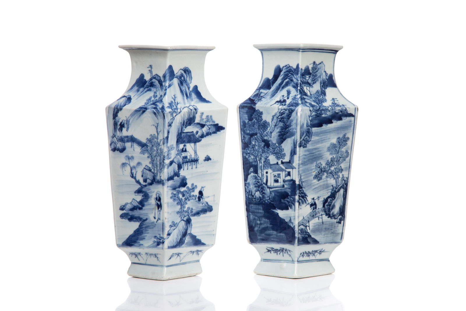 PAIR OF BLUE & WHITE LOZENGE-FORM JARS (1 of 10)