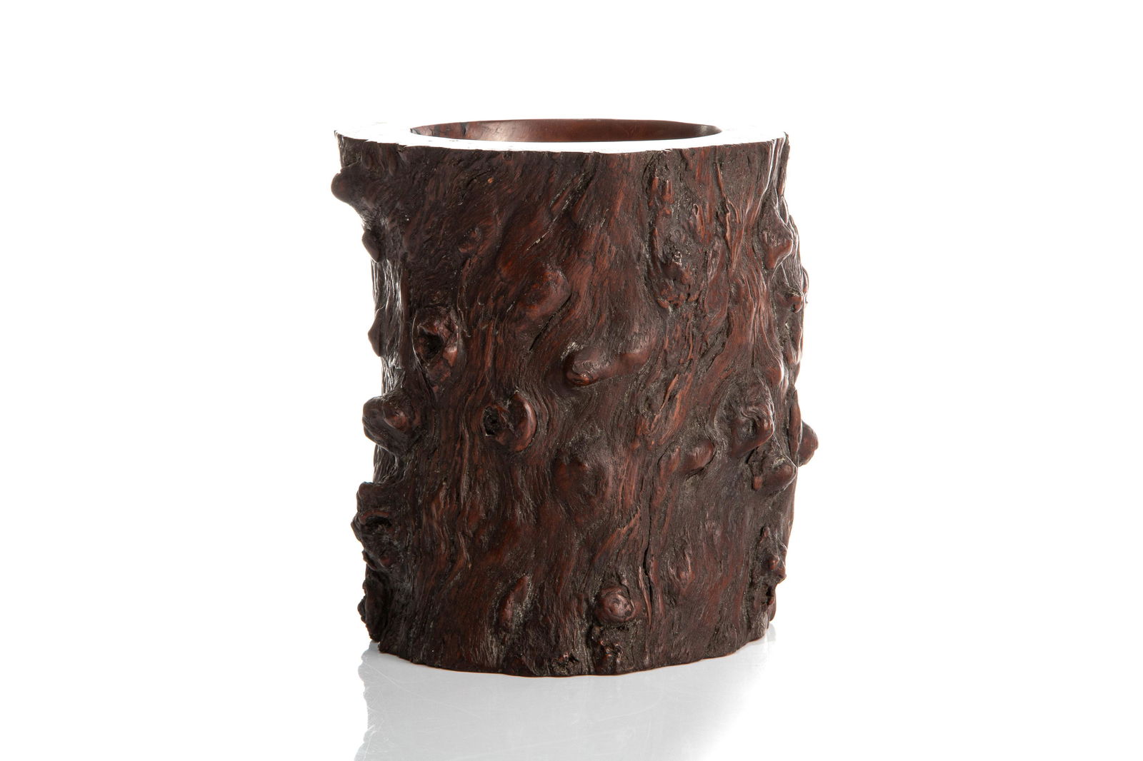 CHINESE BURLED WOOD BITONG BRUSH POT, 1,226g (1 of 6)