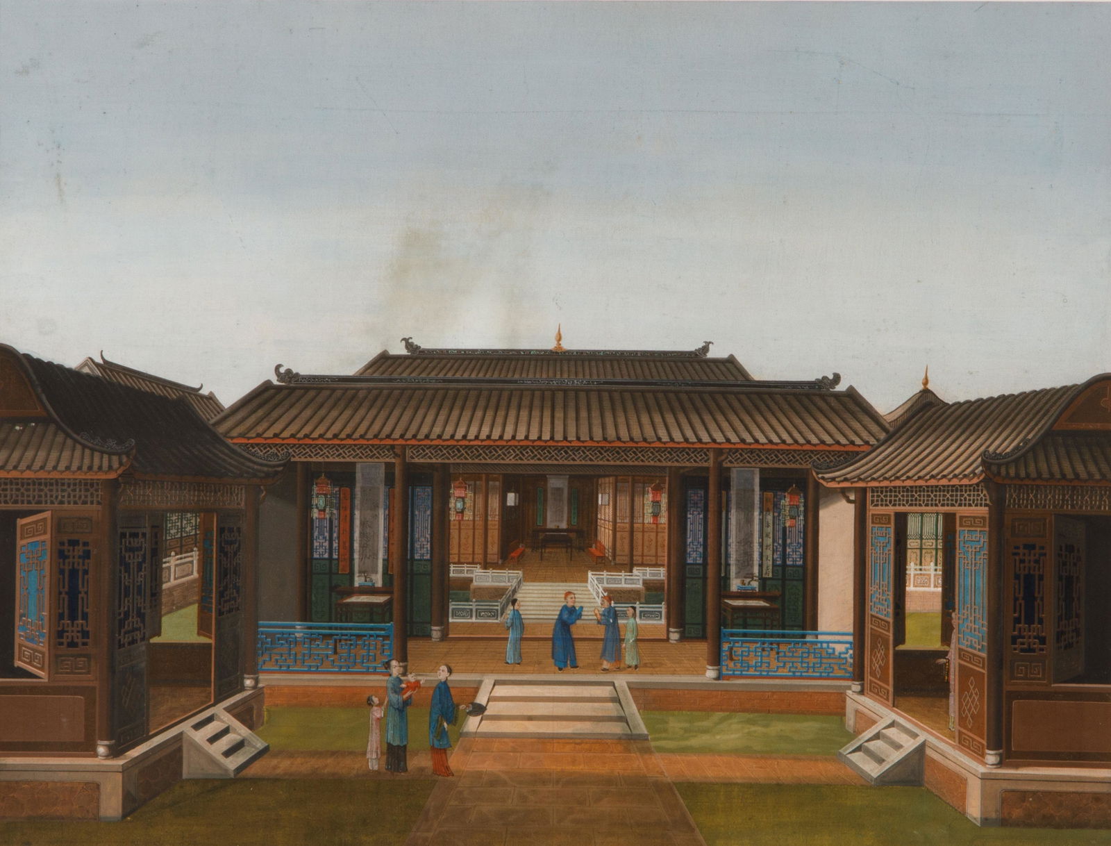 CHINESE EXPORT GOUACHE PAINTING OF DOMESTIC SCENE (1 of 2)