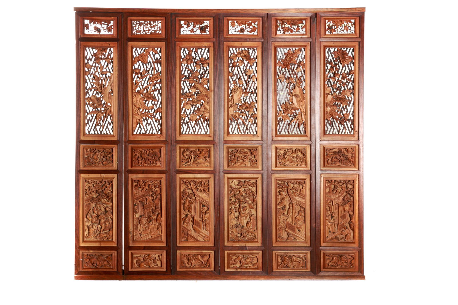SIX PANEL FINELY CARVED CHINESE WOOD TABLE SCREEN (1 of 7)