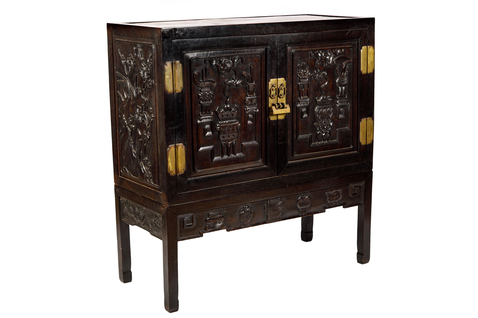 CHINESE DARK HARDWOOD CABINET ON STAND (1 of 10)
