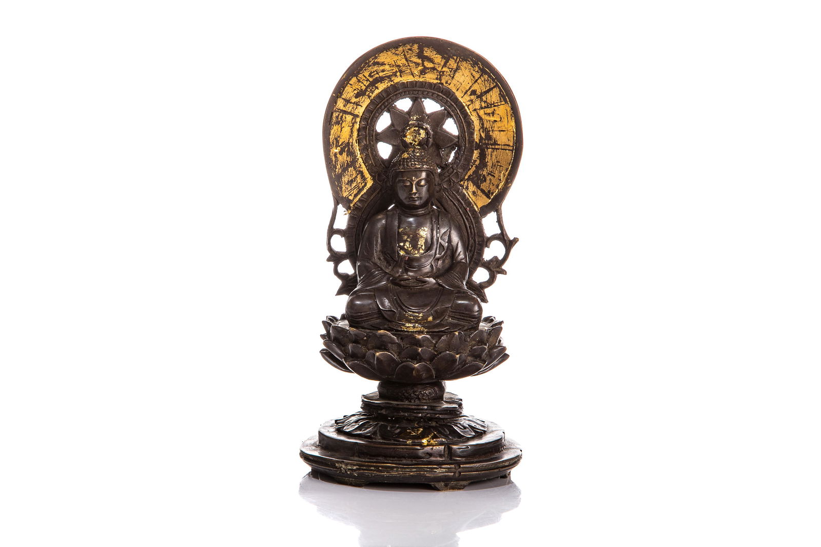 JAPANESE BRONZE SEATED BUDDHA ON LOTUS BASE, 913g (1 of 6)