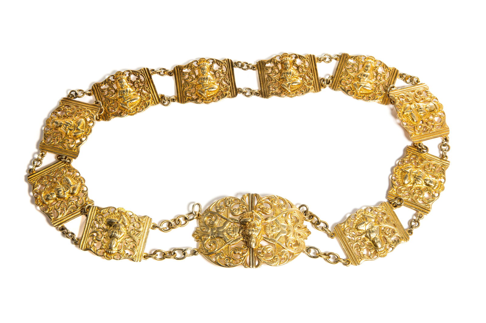 ASIAN CAST SILVER GILT BELT, 239g (1 of 6)