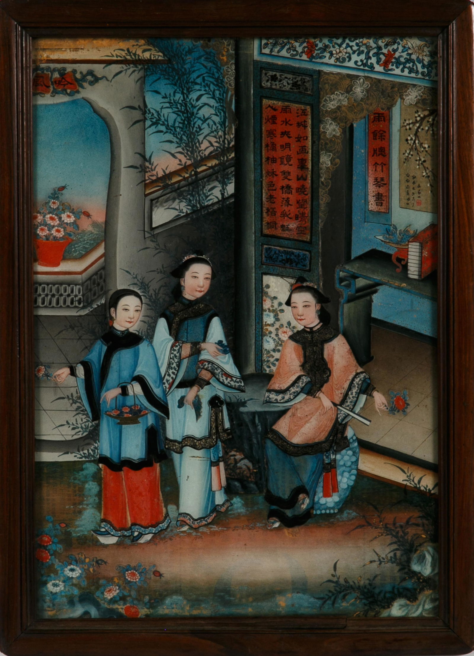 CHINESE FRAMED REVERSE GLASS MIRROR PAINTING (1 of 3)