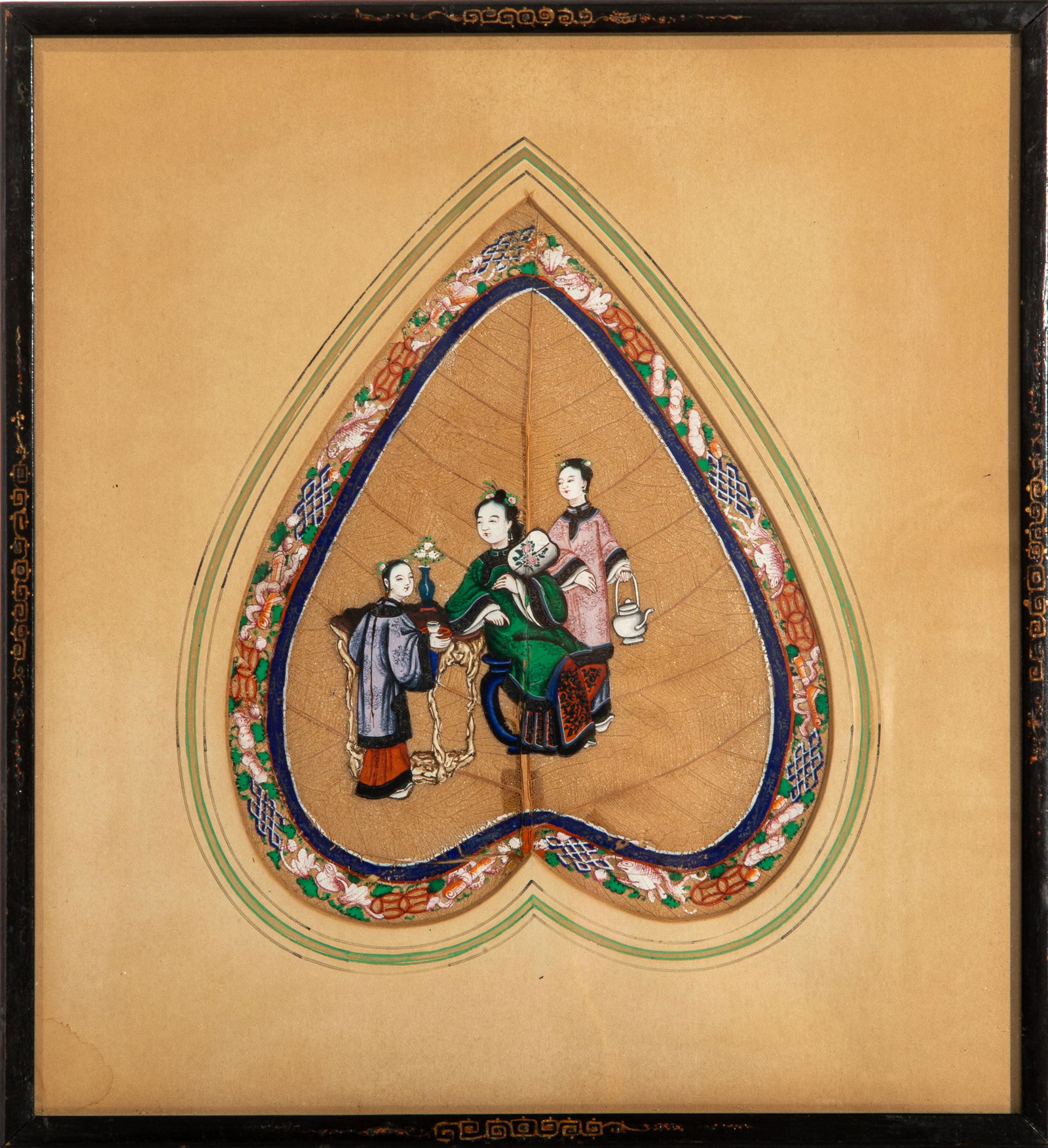 FRAMED CHINESE PITH PAINTING ON LEAF (1 of 5)