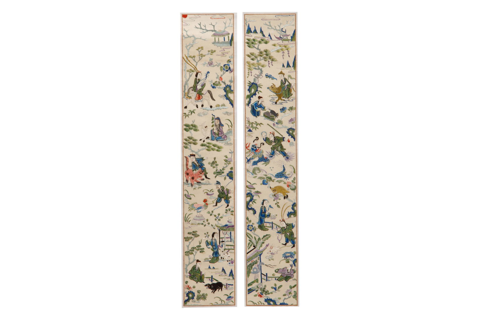 PAIR OF SMALL EMBROIDERY HANGING SCROLLS (1 of 4)