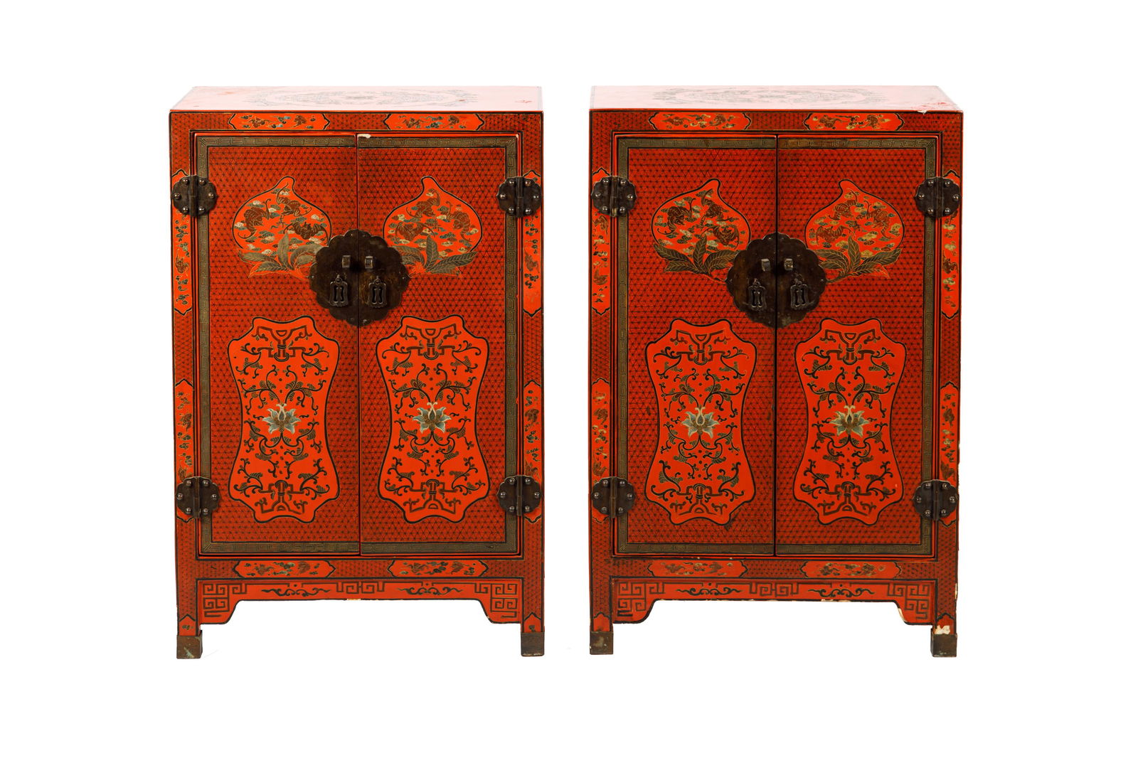 PAIR OF CHINESE RED LACQUERED LOW CABINETS (1 of 6)
