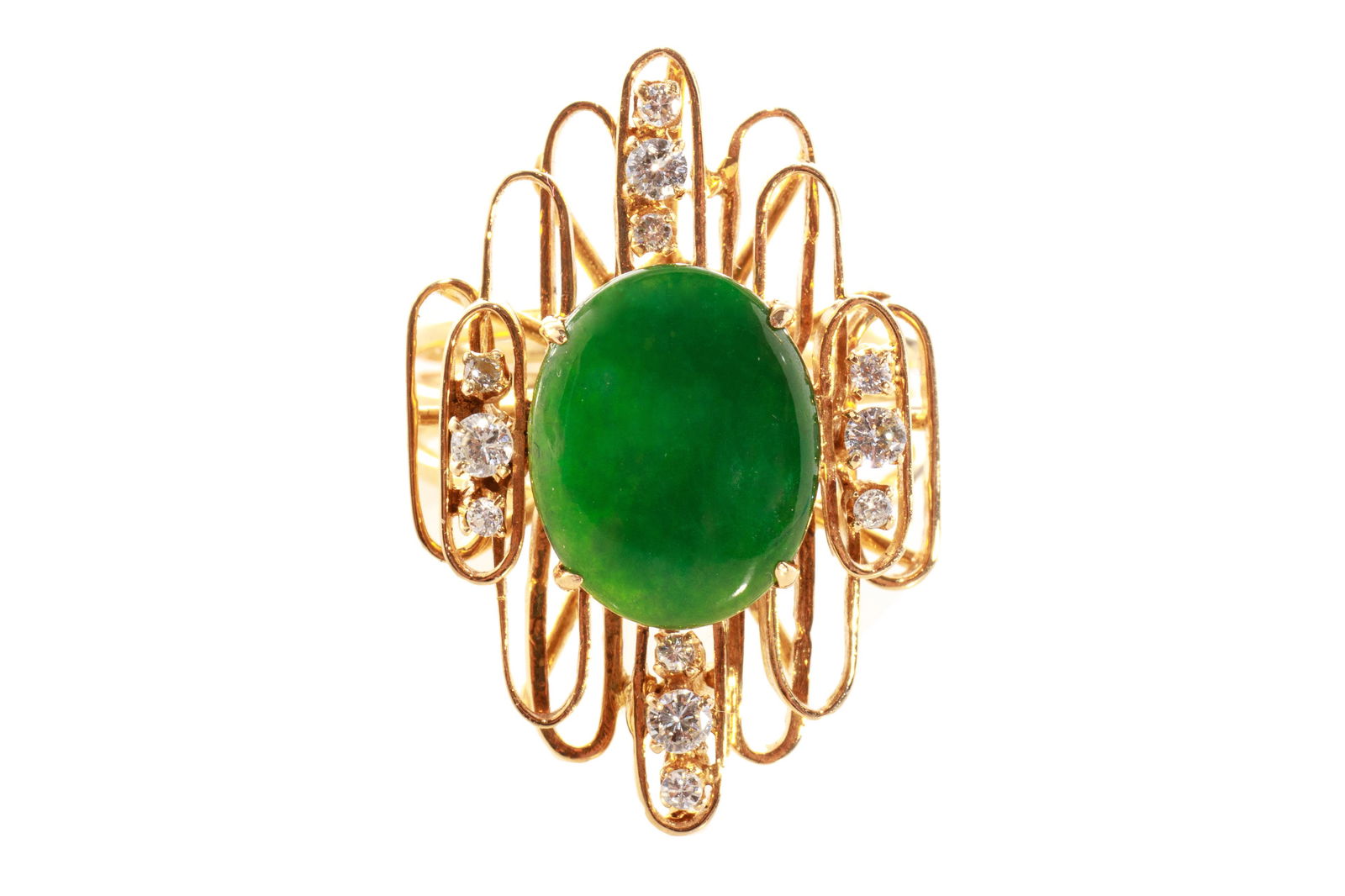 YELLOW GOLD, DIAMOND & JADE COCKTAIL RING, 7g (1 of 2)