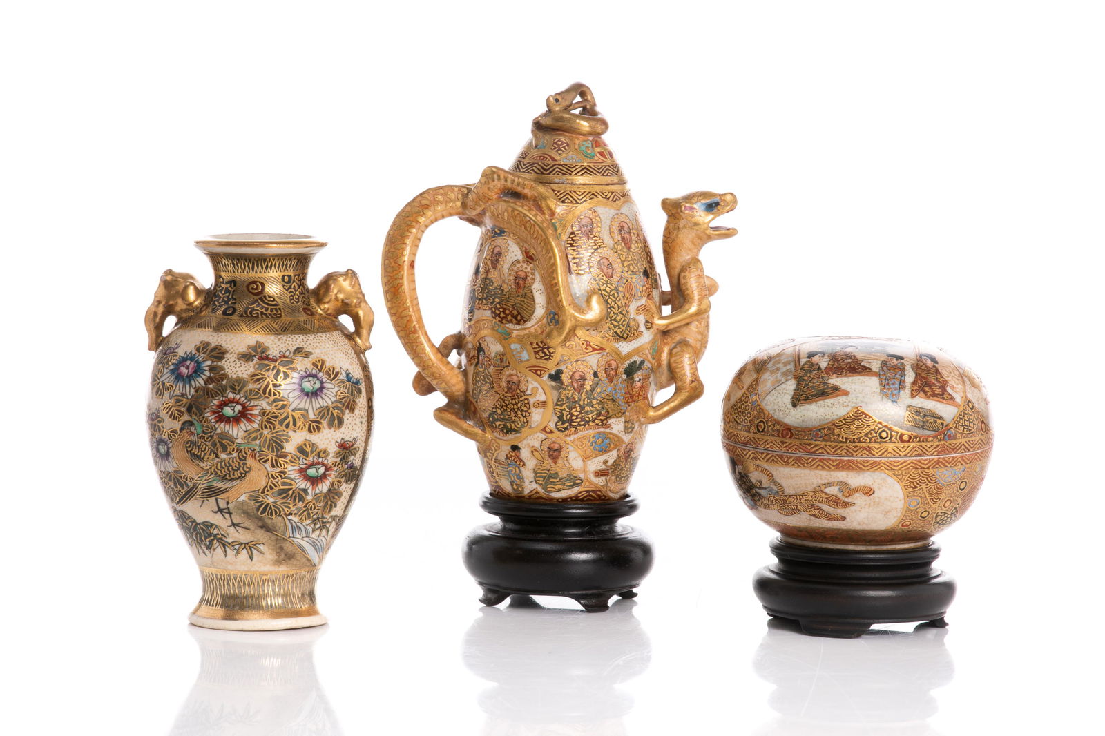 MINIATURE SATSUMA  VASE & EWER & COVERED BOX (1 of 5)