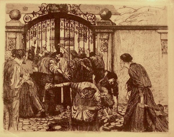 KATHE KOLLWITZ (1867-1945) GERMAN, ETCHING: Kathe Kollwitz, (1867-1945) German, Sturm (Riot), etching, plate 5 from the series Ein Weberaufstand (The Revolt of the Weavers). Printed in the plate Verlag Von Emil Richter Dresden, O. Felsing Berli