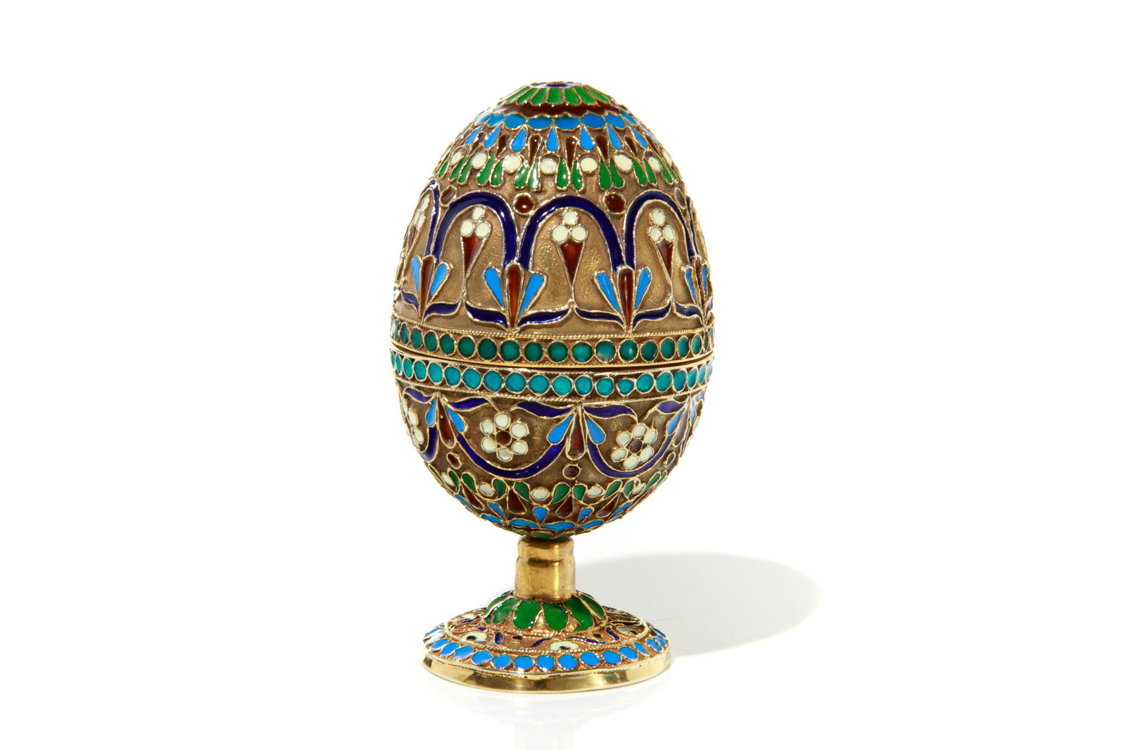 OVCHINNIKOV RUSSIAN SILVER & ENAMELED EGG, 103g (1 of 6)