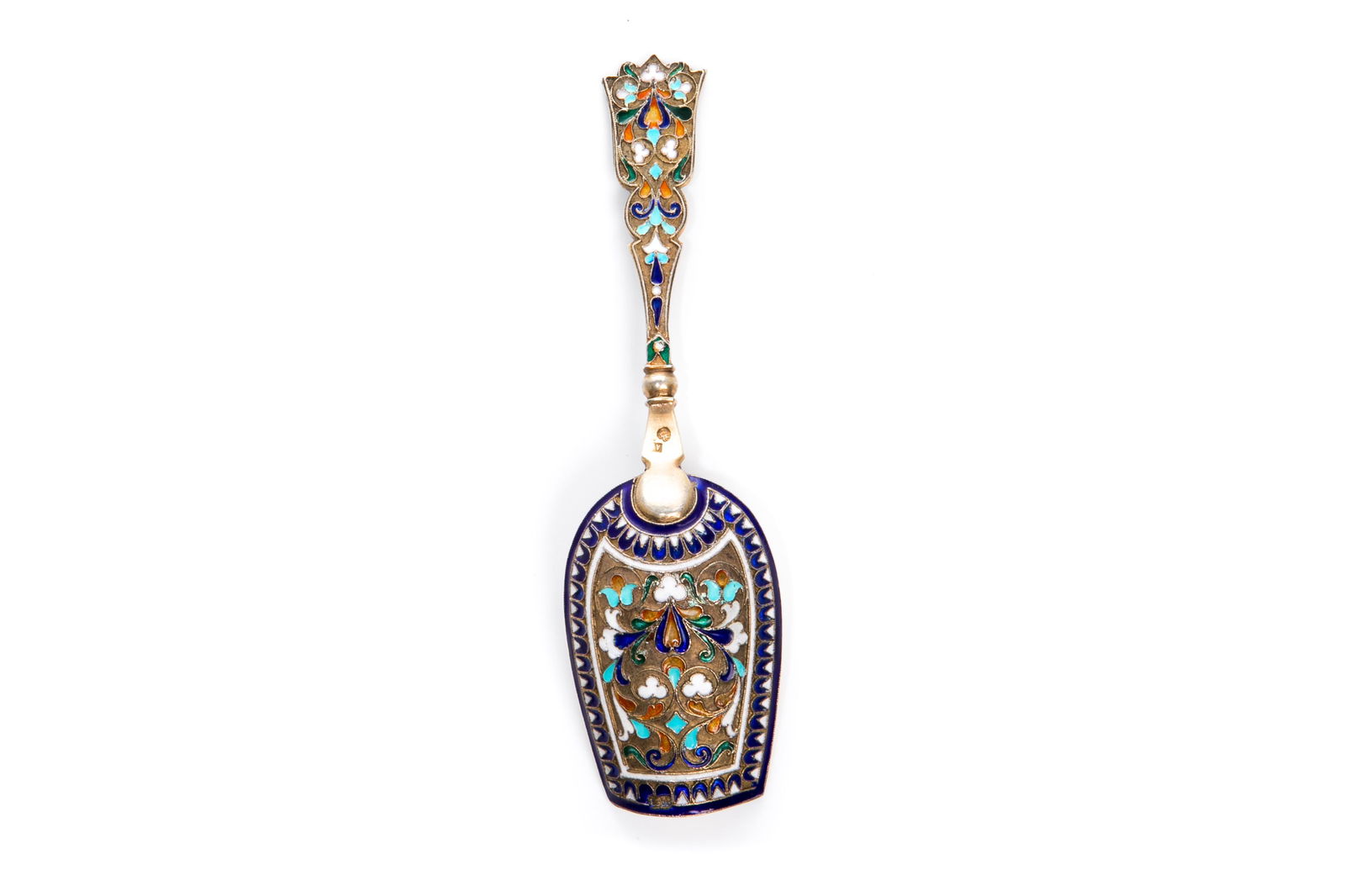 RUSSIAN SILVER ENAMEL CADDY SPOON, 44g (1 of 4)