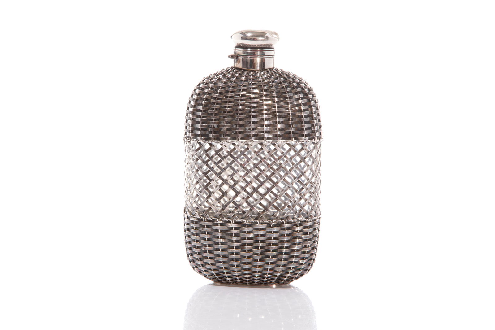 GORHAM WOVEN FORM SILVER MOUNTED FLASK (1 of 3)